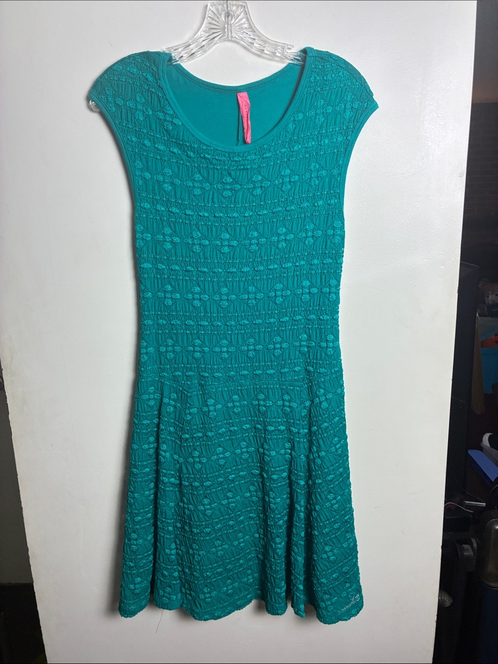 Eight Sixty Teal Lace Cap-Sleeve Midi Dress